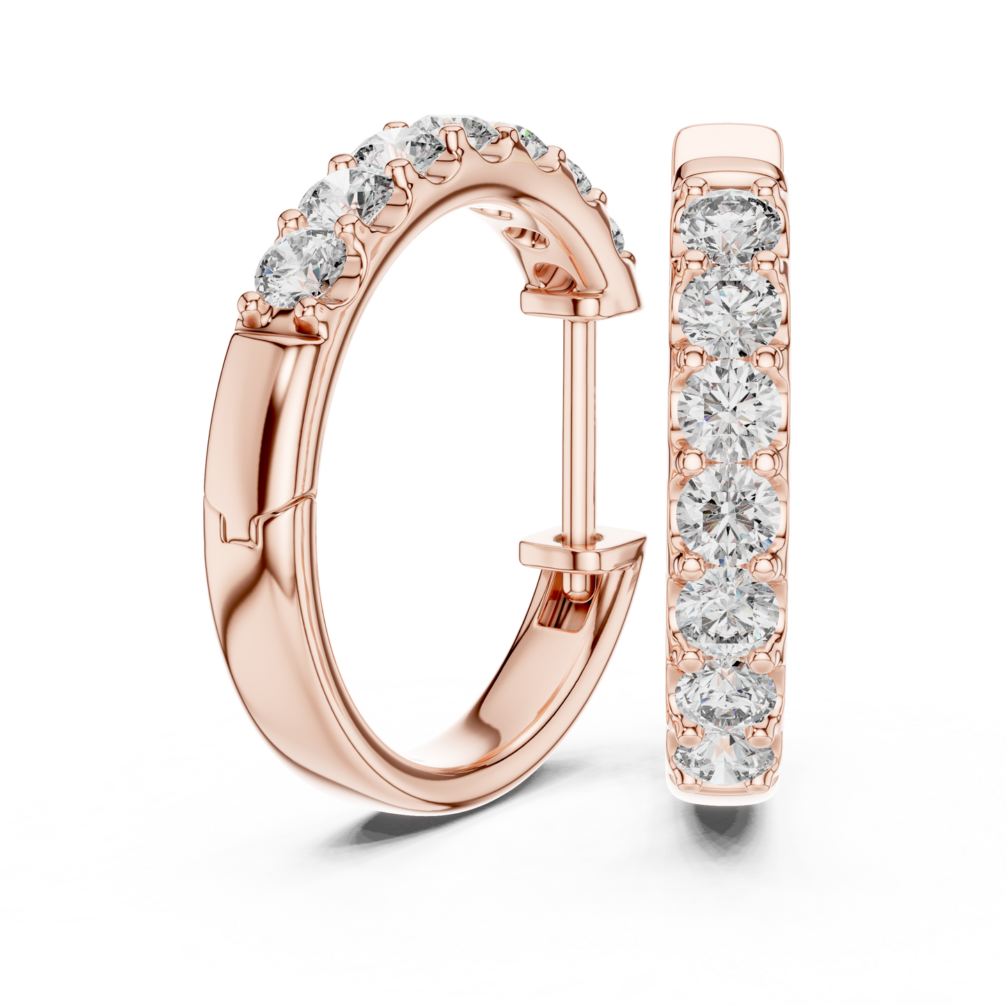 Round Lab Grown Diamond Huggie Hoop Earrings in 14k Rose Gold