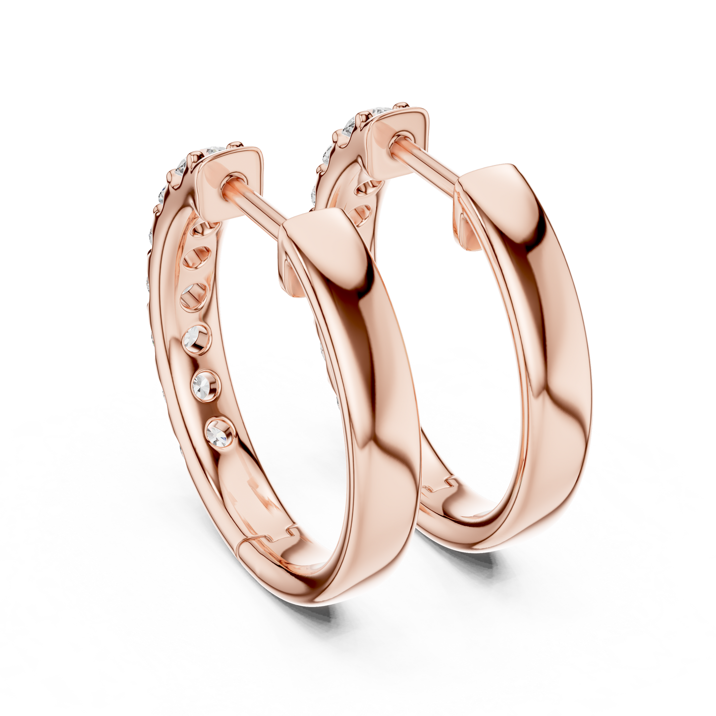 Round Lab Grown Diamond Huggie Hoop Earrings in 14k Rose Gold