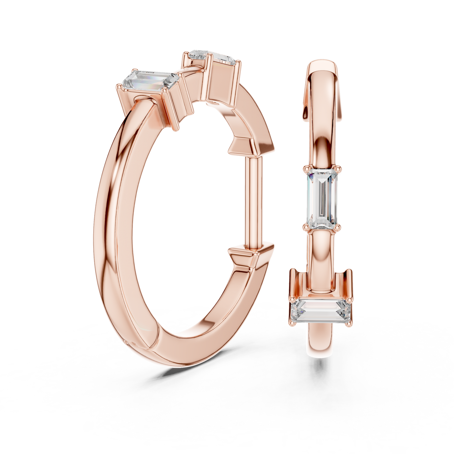 Baguette Lab Grown Diamond Huggie Hoop Earrings in 14k White Gold