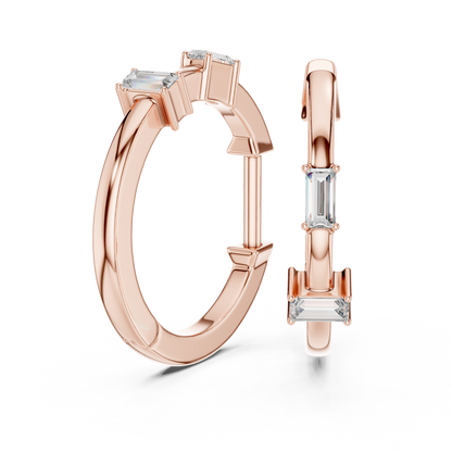 Baguette Lab Grown Diamond Huggie Hoop Earrings in 14k White Gold