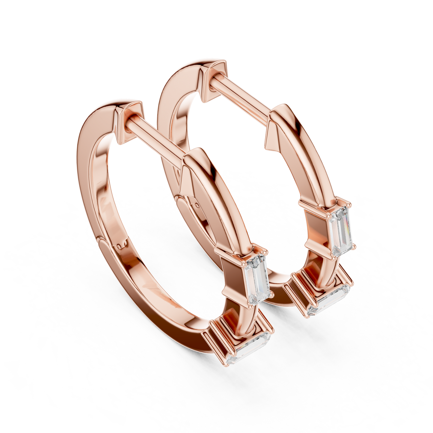 Baguette Lab Grown Diamond Huggie Hoop Earrings in 14k White Gold