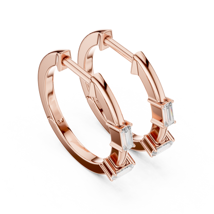 Baguette Lab Grown Diamond Huggie Hoop Earrings in 14k White Gold