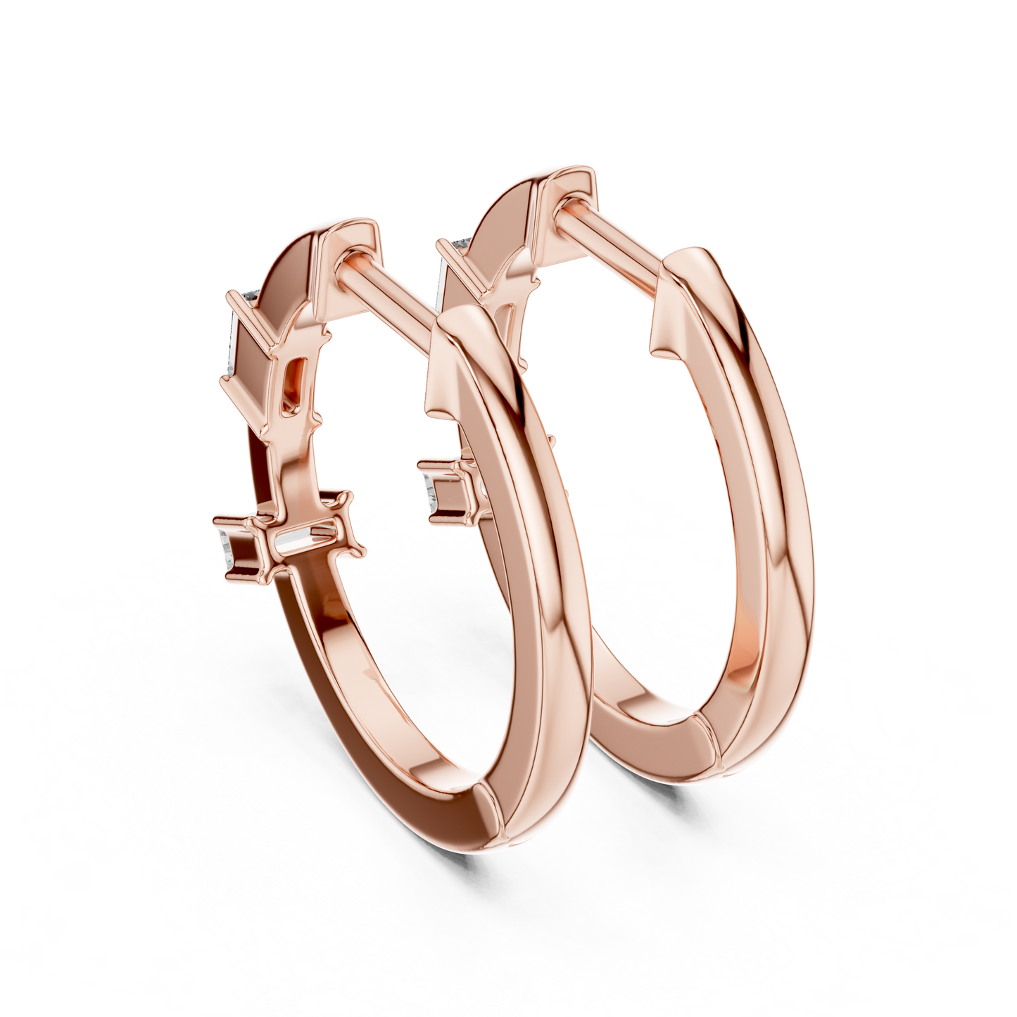 Baguette Lab Grown Diamond Huggie Hoop Earrings in 14k White Gold