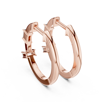 Baguette Lab Grown Diamond Huggie Hoop Earrings in 14k White Gold