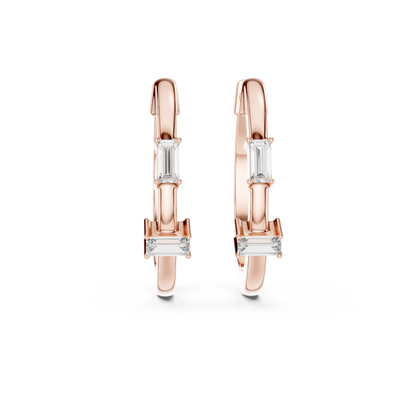 Baguette Lab Grown Diamond Huggie Hoop Earrings in 14k White Gold