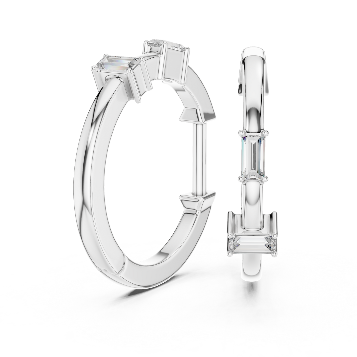 Baguette Lab Grown Diamond Huggie Hoop Earrings in 14k White Gold