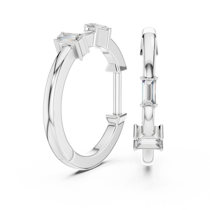 Baguette Lab Grown Diamond Huggie Hoop Earrings in 14k White Gold