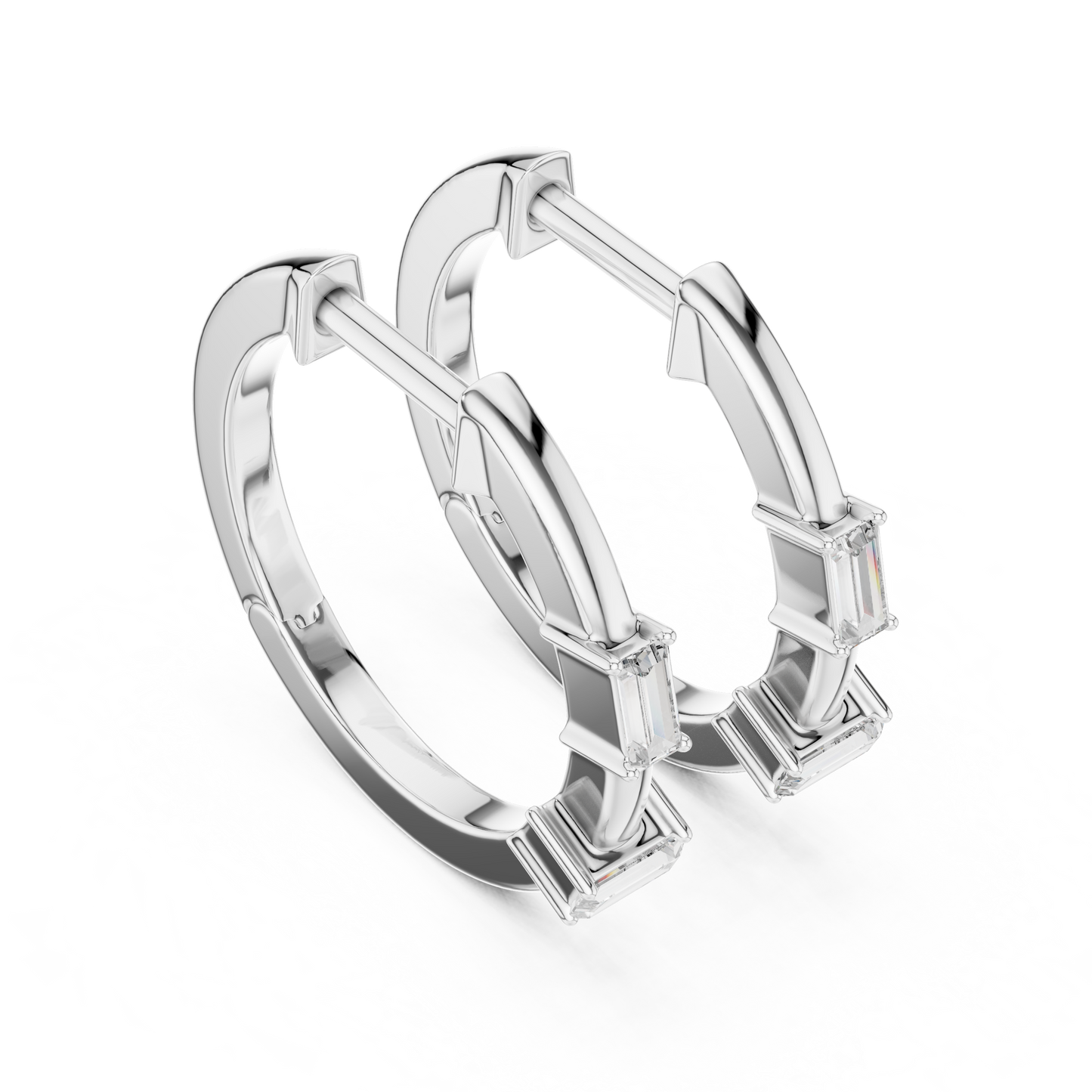 Baguette Lab Grown Diamond Huggie Hoop Earrings in 14k White Gold