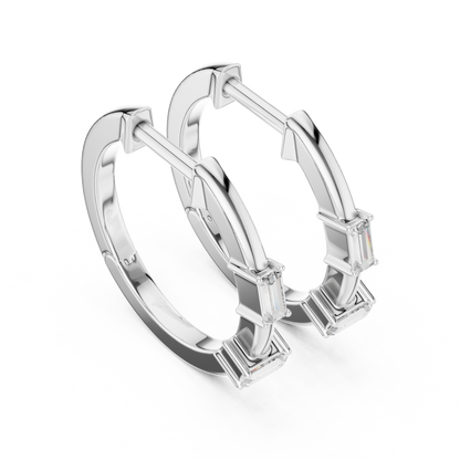 Baguette Lab Grown Diamond Huggie Hoop Earrings in 14k White Gold