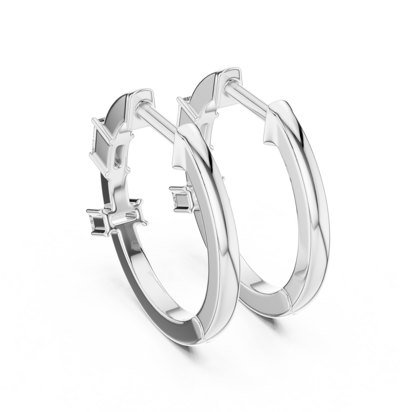 Baguette Lab Grown Diamond Huggie Hoop Earrings in 14k White Gold