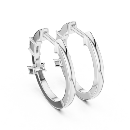 Baguette Lab Grown Diamond Huggie Hoop Earrings in 14k White Gold