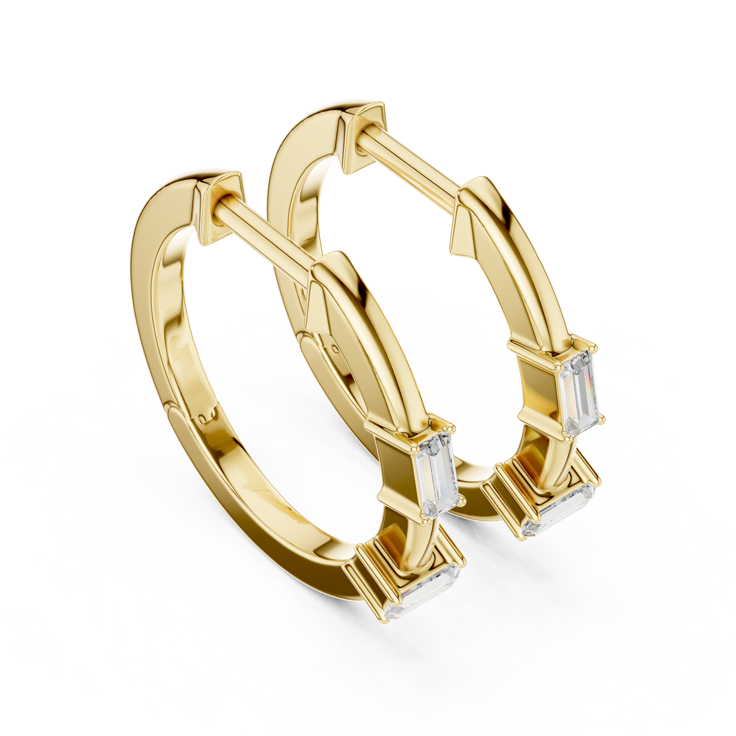 Baguette Lab Grown Diamond Huggie Hoop Earrings in 14k White Gold