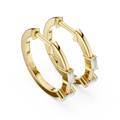 Baguette Lab Grown Diamond Huggie Hoop Earrings in 14k White Gold