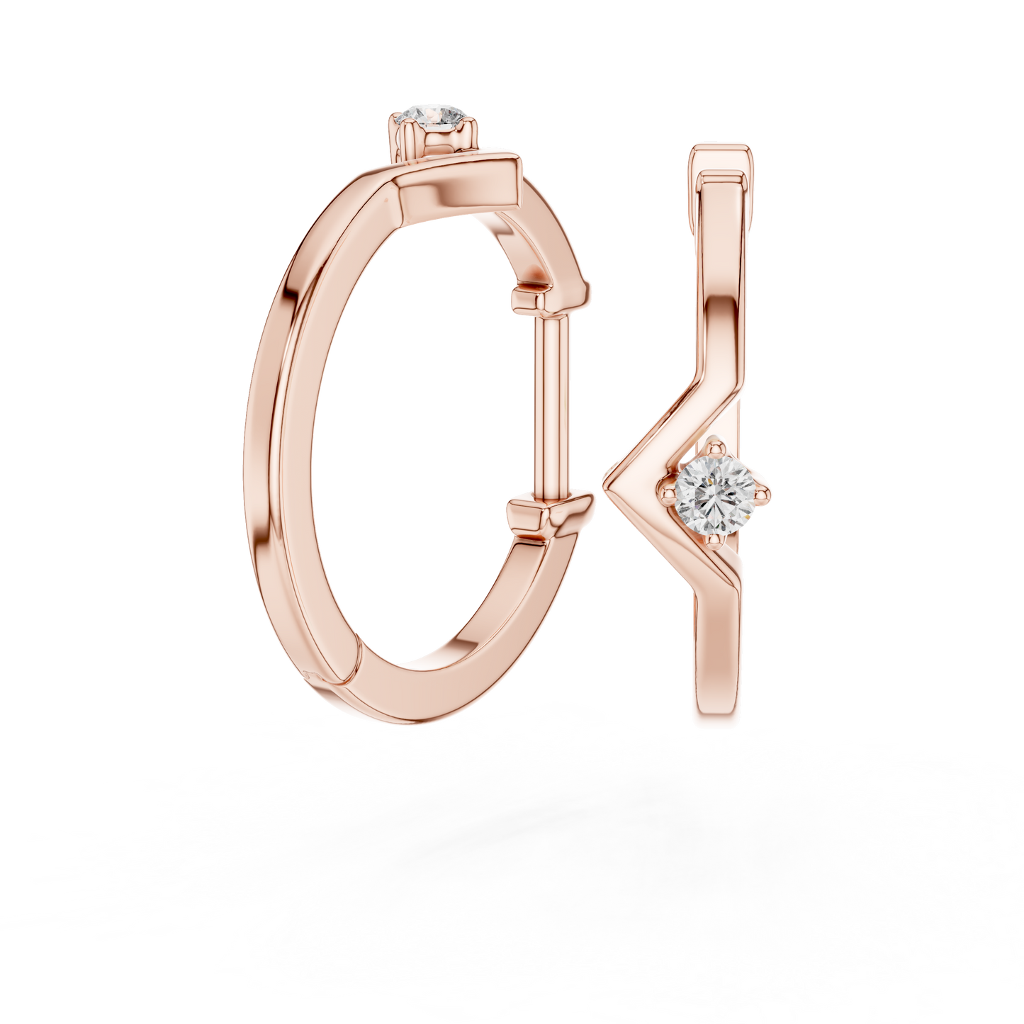 Chevron Lab Grown Diamond Huggie Hoop Earrings in 14k Yellow Gold