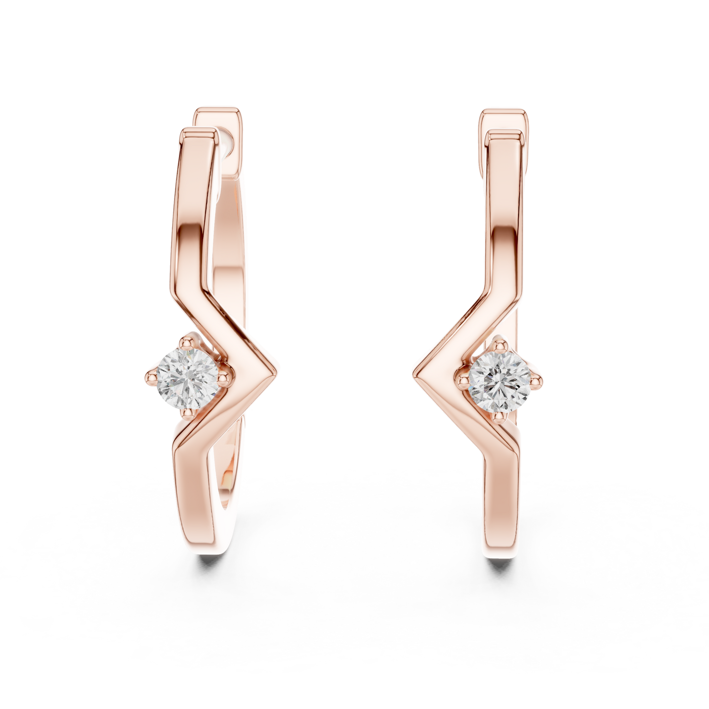 Round Lab Grown Diamond Zig Zag Hoop Earrings in White Gold