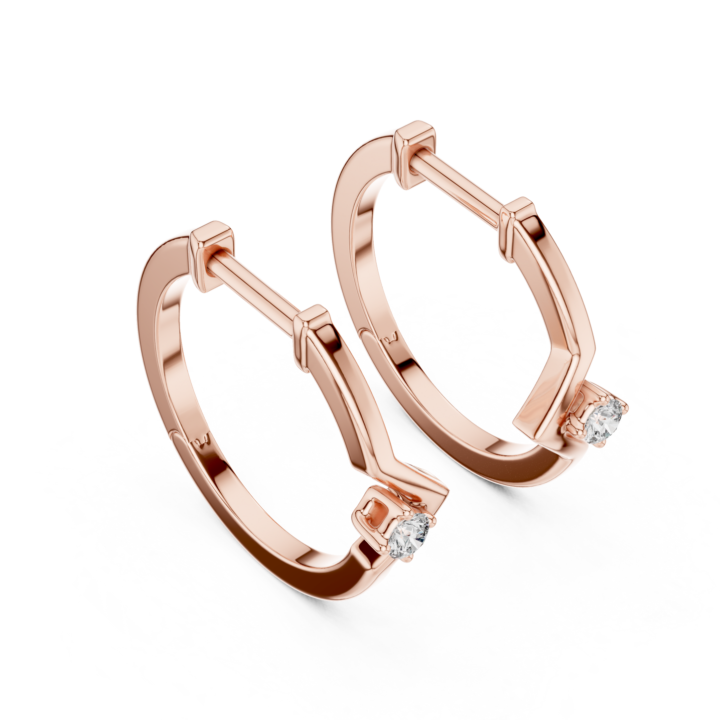 Round Lab Grown Diamond Zig Zag Hoop Earrings in White Gold