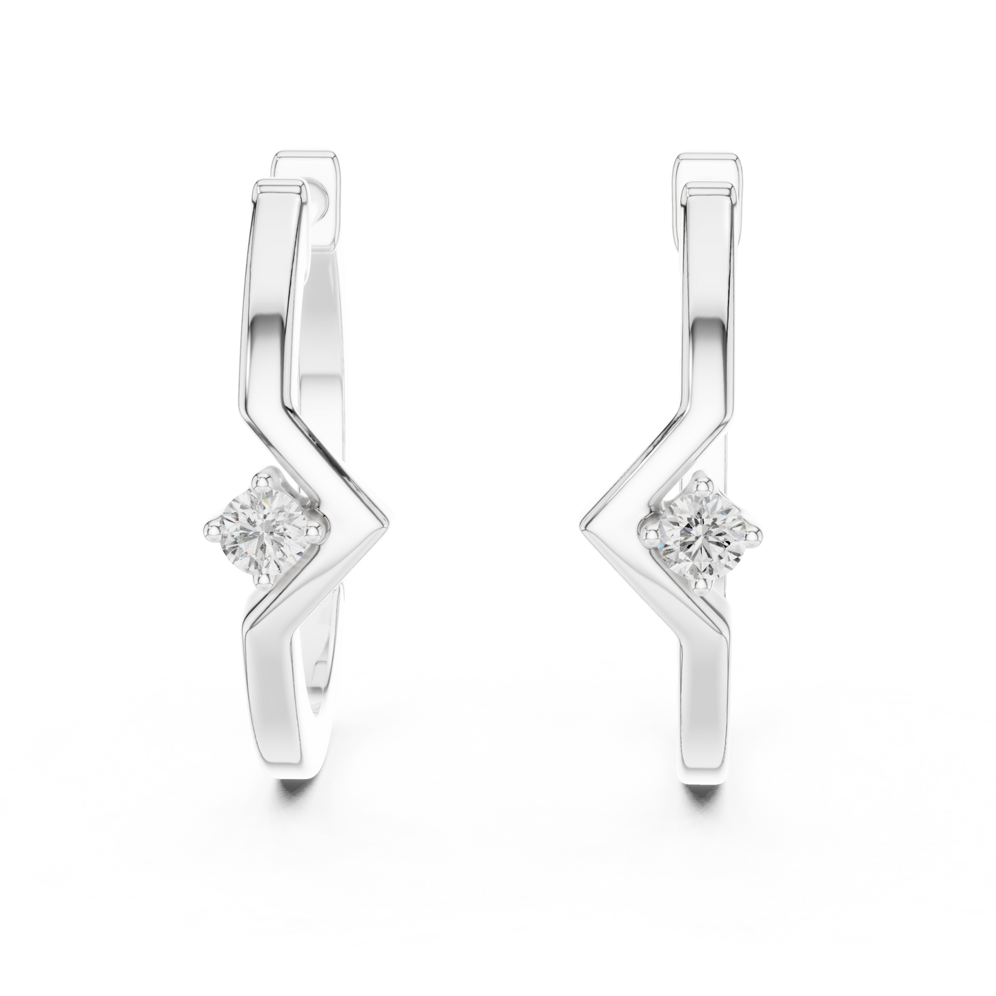 Round Lab Grown Diamond Zig Zag Hoop Earrings in White Gold
