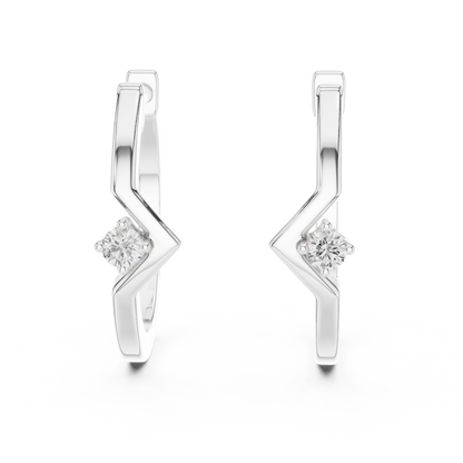 Round Lab Grown Diamond Zig Zag Hoop Earrings in White Gold