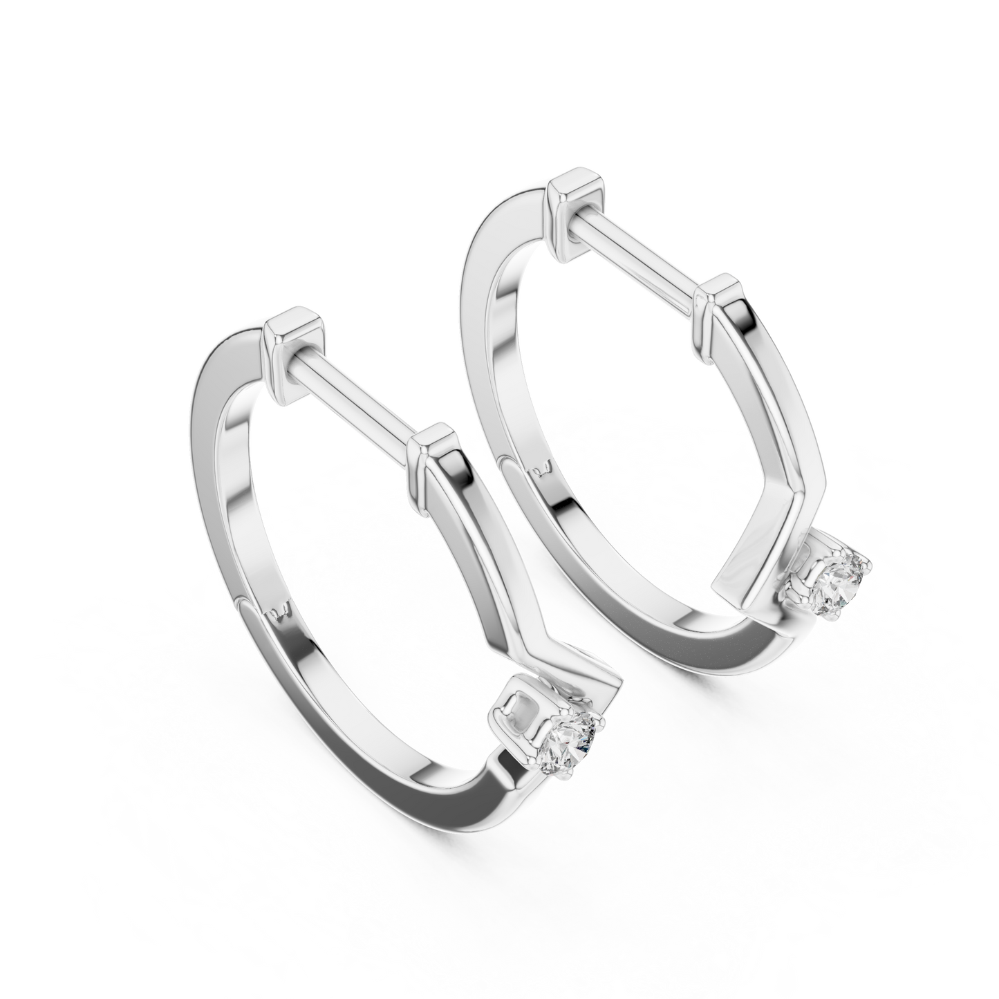 Round Lab Grown Diamond Zig Zag Hoop Earrings in White Gold