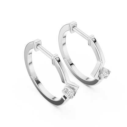 Round Lab Grown Diamond Zig Zag Hoop Earrings in White Gold