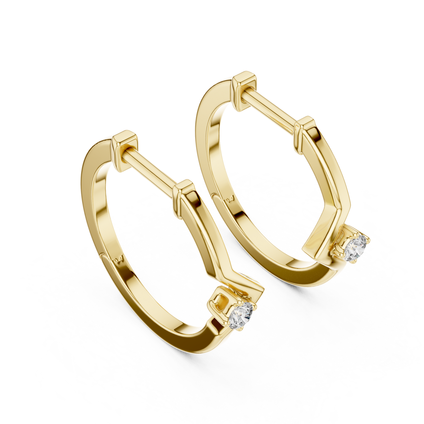 Round Lab Grown Diamond Zig Zag Hoop Earrings in White Gold