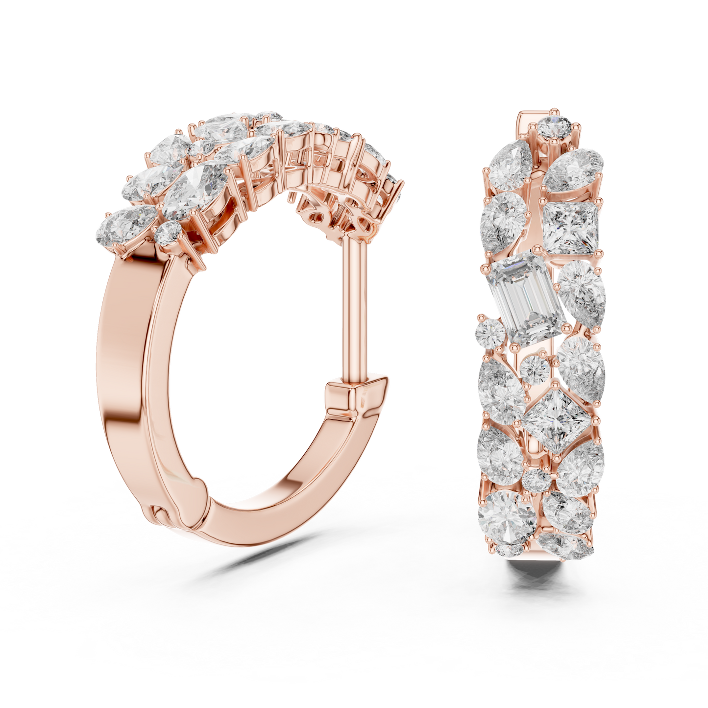 Multi Shape Lab Grown Diamond Hoop Earrings in 14k White Gold