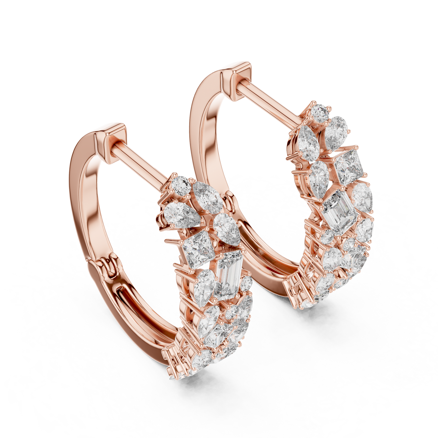 Multi Shape Lab Grown Diamond Hoop Earrings in 14k White Gold