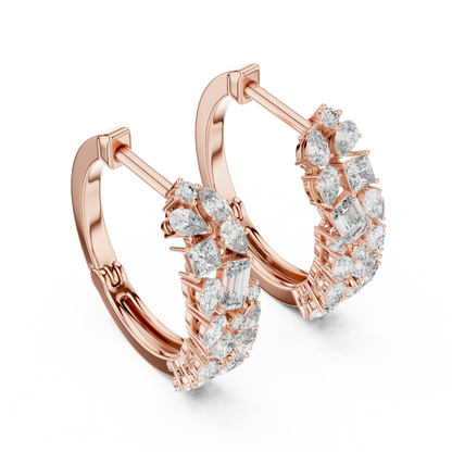Multi Shape Lab Grown Diamond Hoop Earrings in 14k White Gold
