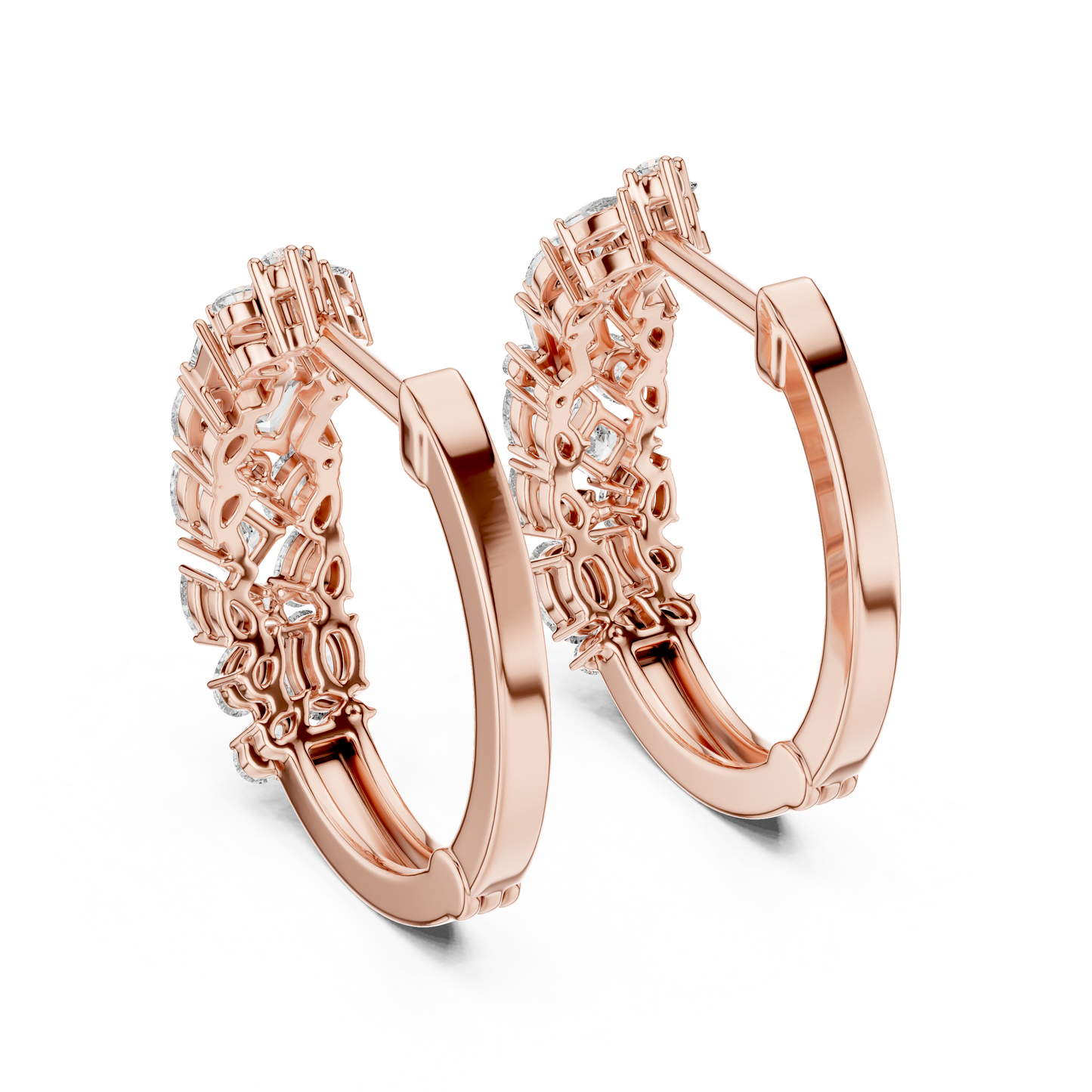 Multi Shape Lab Grown Diamond Hoop Earrings in 14k White Gold