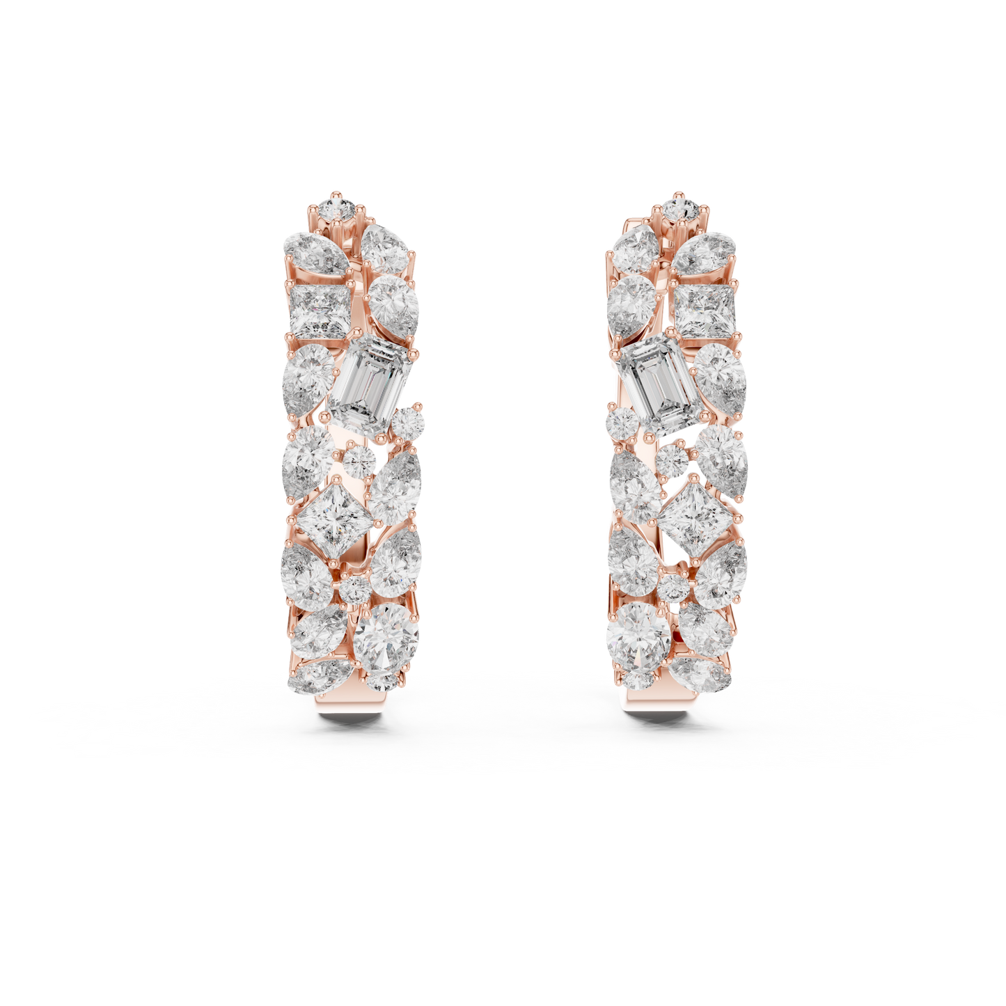 Multi Shape Lab Grown Diamond Hoop Earrings in 14k White Gold