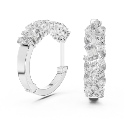 Multi Shape Lab Grown Diamond Hoop Earrings in 14k White Gold