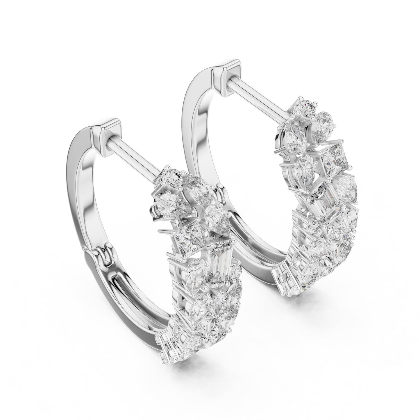 Multi Shape Lab Grown Diamond Hoop Earrings in 14k White Gold