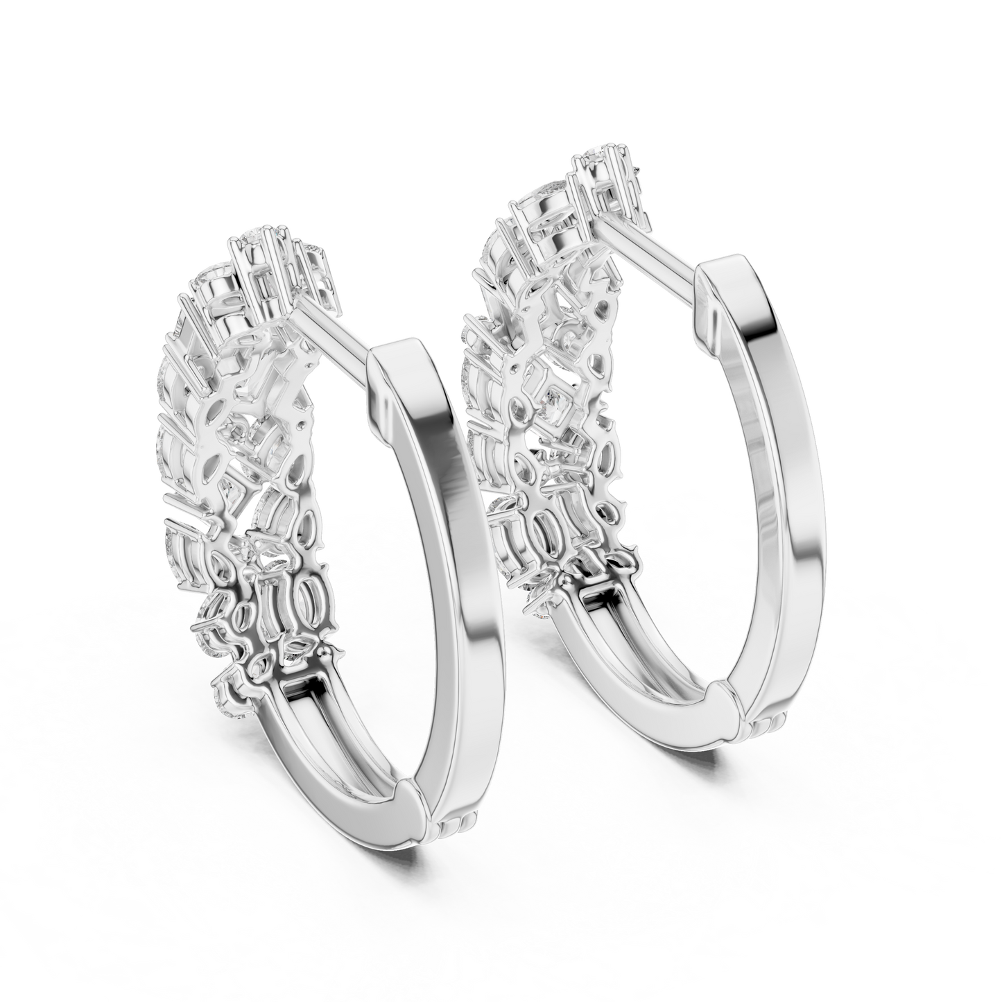 Multi Shape Lab Grown Diamond Hoop Earrings in 14k White Gold