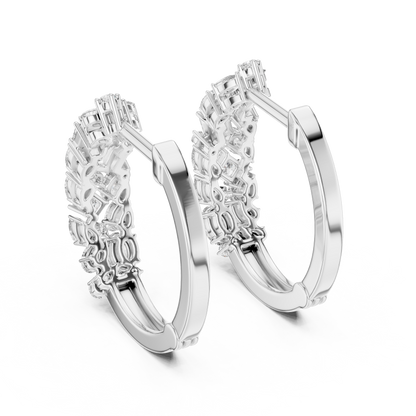 Multi Shape Lab Grown Diamond Hoop Earrings in 14k White Gold