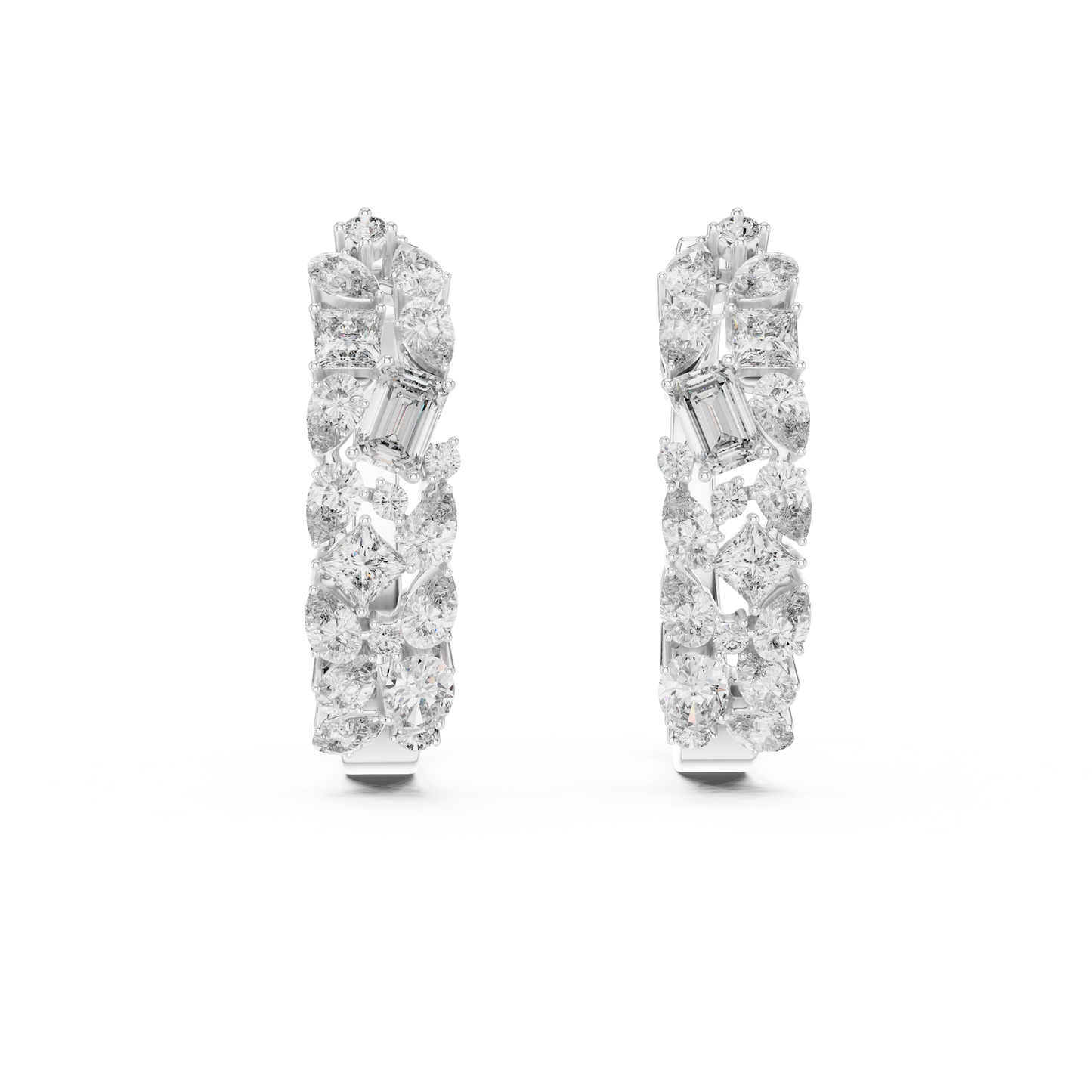 Multi Shape Lab Grown Diamond Hoop Earrings in 14k White Gold