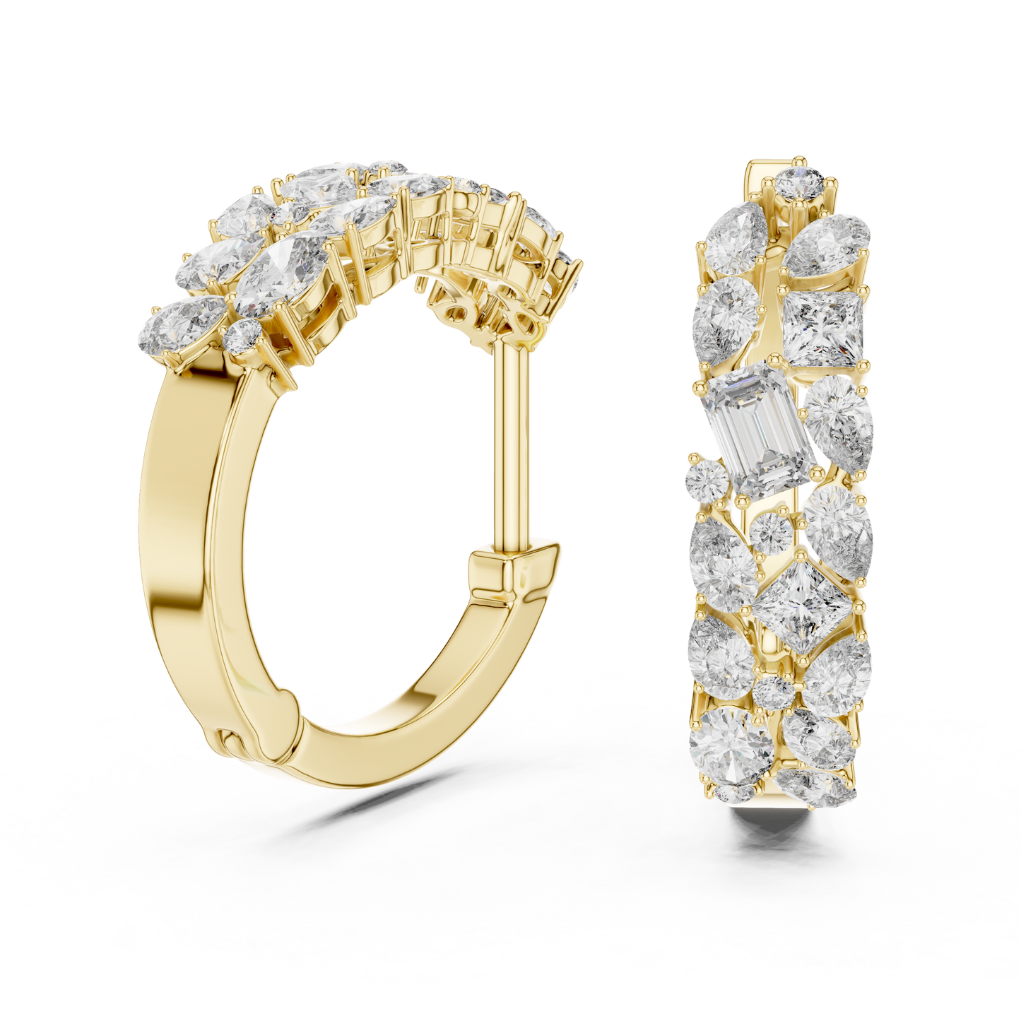 Multi Shape Lab Grown Diamond Hoop Earrings in 14k White Gold