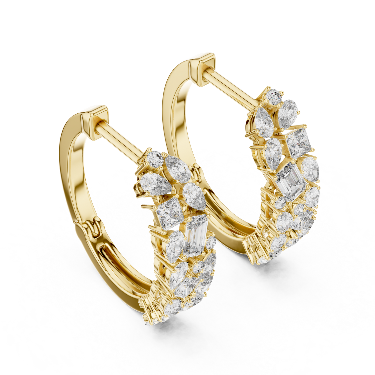 Multi Shape Lab Grown Diamond Hoop Earrings in 14k White Gold