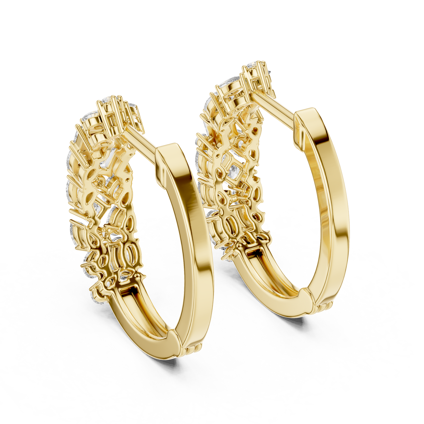Multi Shape Lab Grown Diamond Hoop Earrings in 14k White Gold
