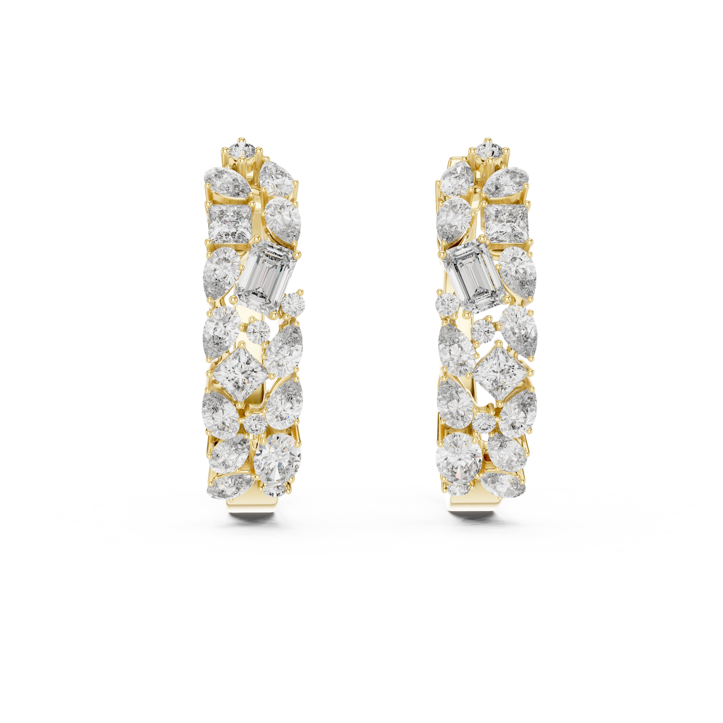 Multi Shape Lab Grown Diamond Hoop Earrings in 14k White Gold