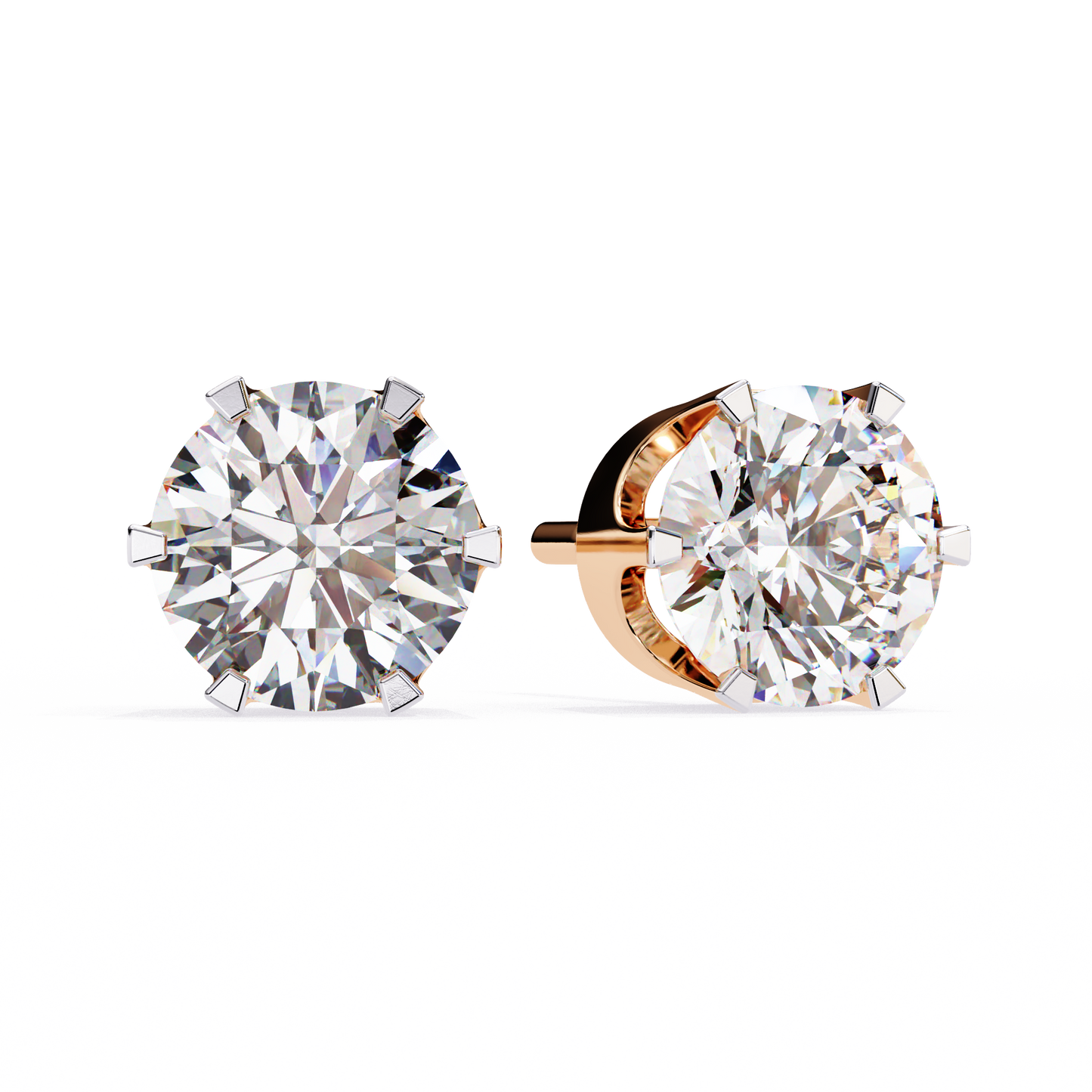 1.26 Ct Round Cut Lab Grown Diamond Six Prong Stud Gold Earring