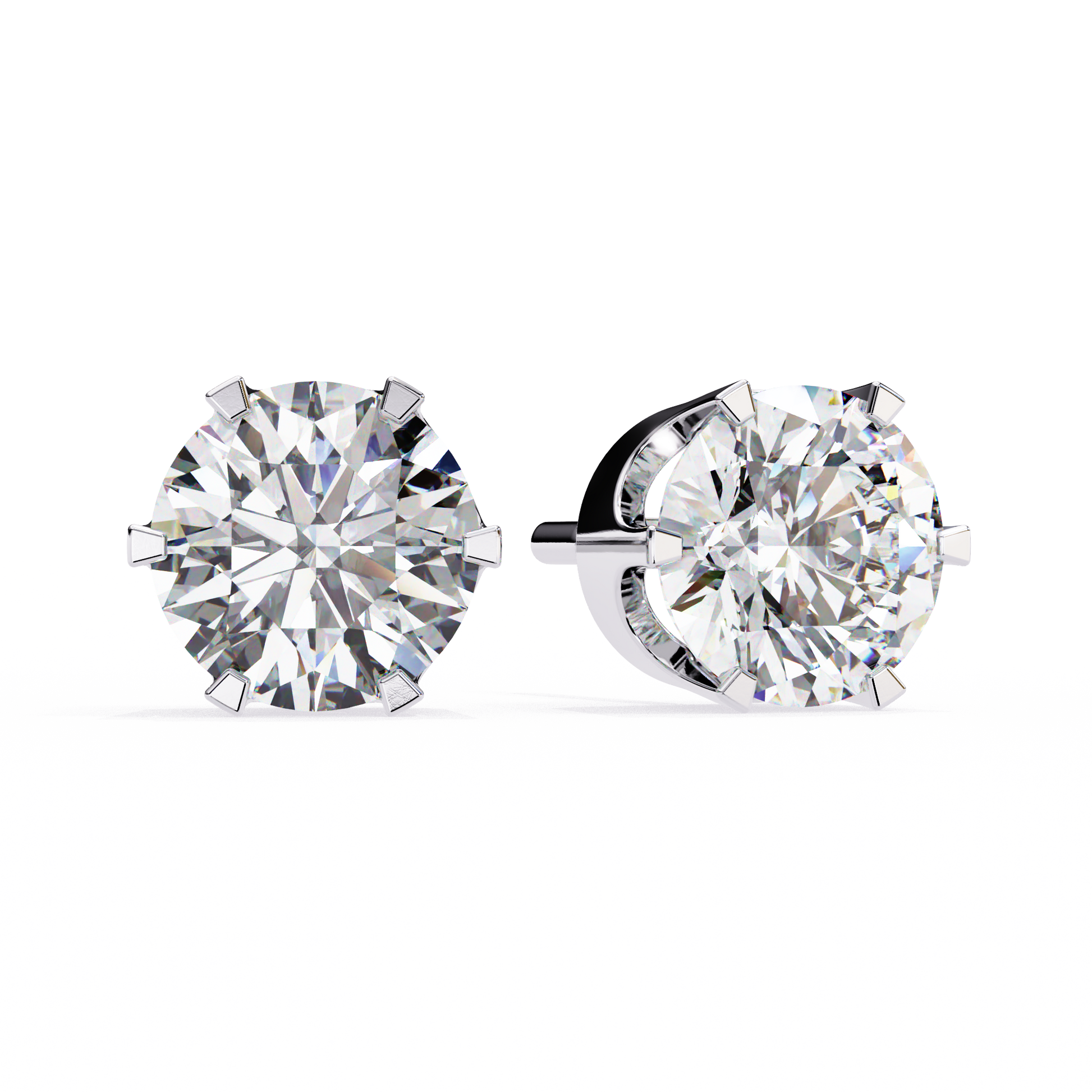 Ct Round Cut Lab Grown Diamond Six Prong Stud Gold Earring