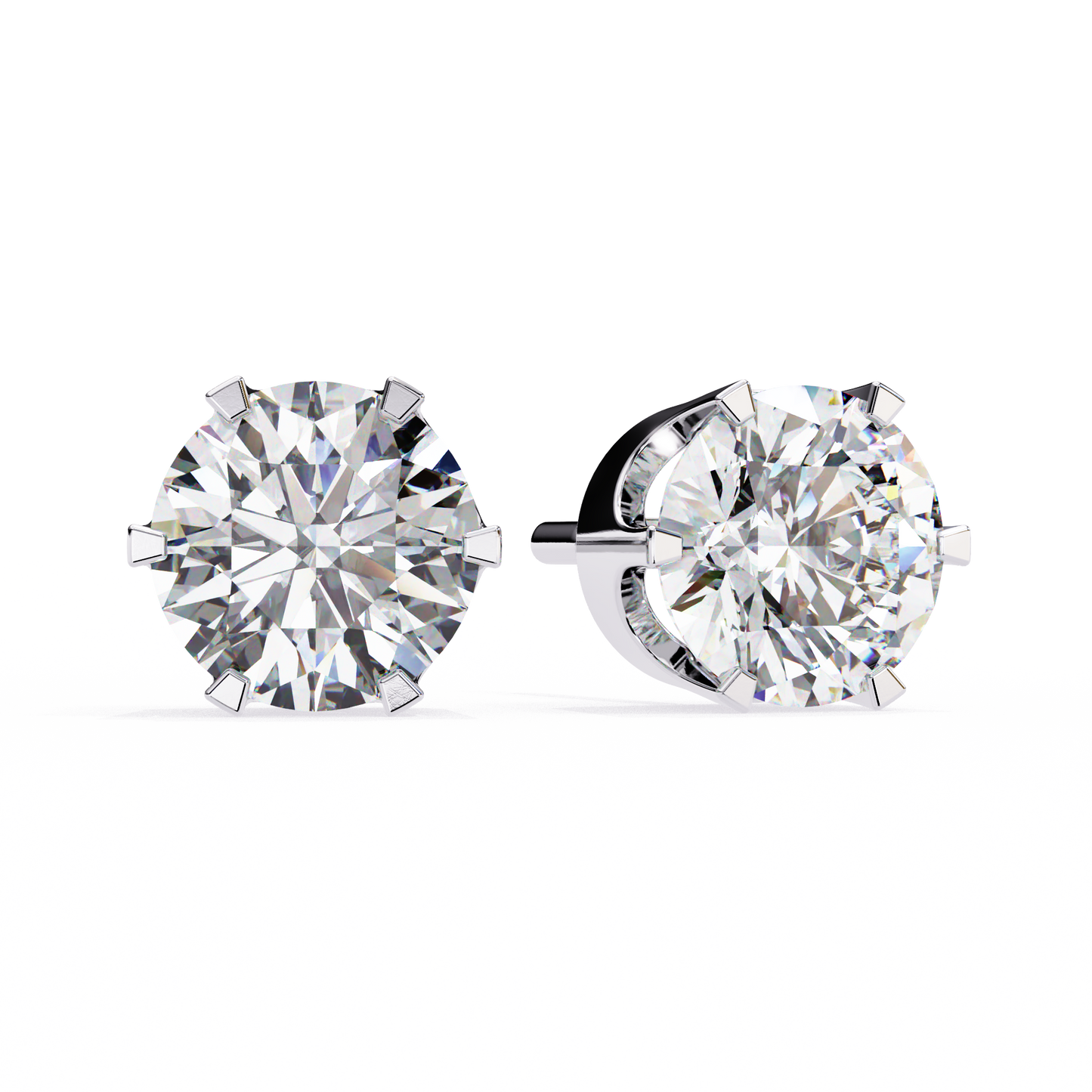 1.26 Ct Round Cut Lab Grown Diamond Six Prong Stud Gold Earring