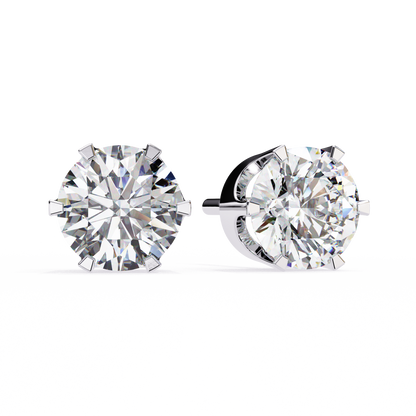 1.26 Ct Round Cut Lab Grown Diamond Six Prong Stud Gold Earring