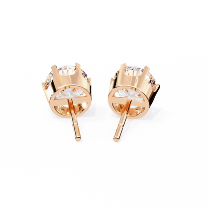 1.26 Ct Round Cut Lab Grown Diamond Six Prong Stud Gold Earring