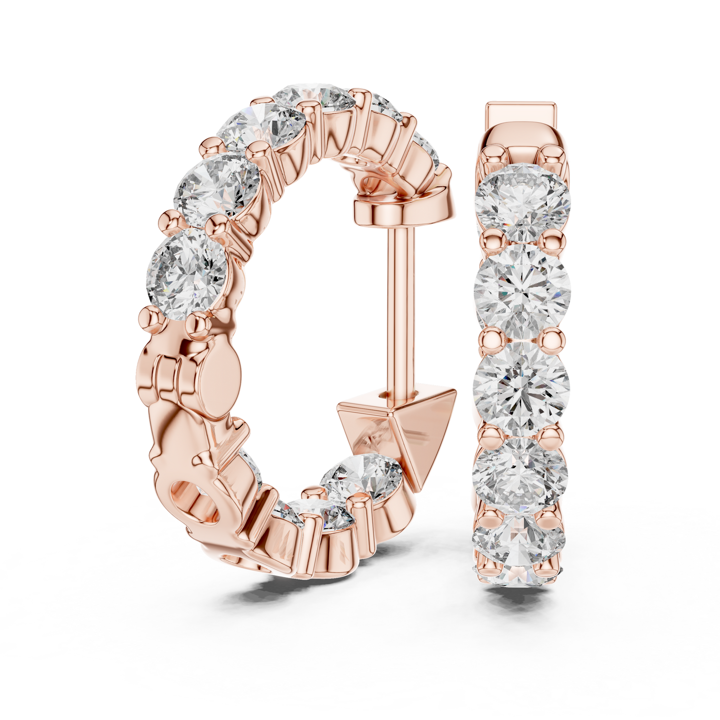 Round Lab Grown Diamond Huggie Hoop Earrings in 14k White Gold
