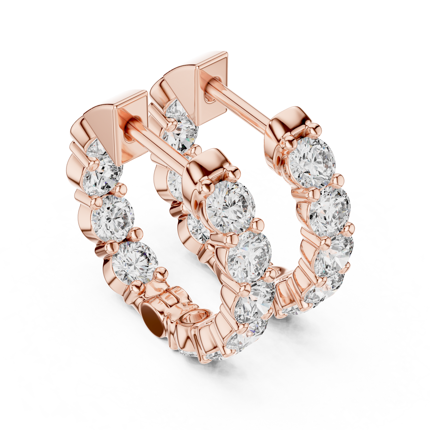 Round Lab Grown Diamond Huggie Hoop Earrings in 14k White Gold