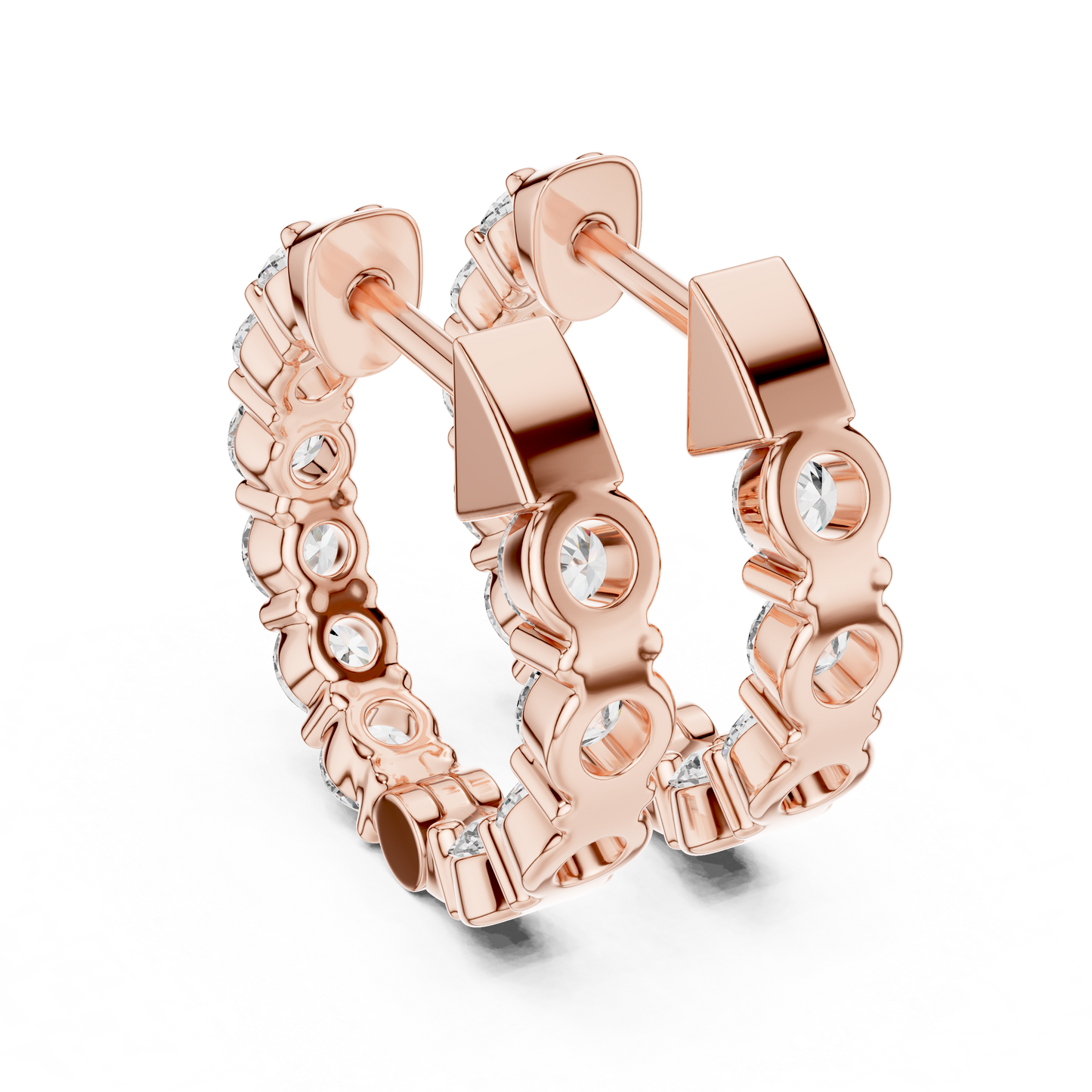 Round Lab Grown Diamond Huggie Hoop Earrings in 14k White Gold