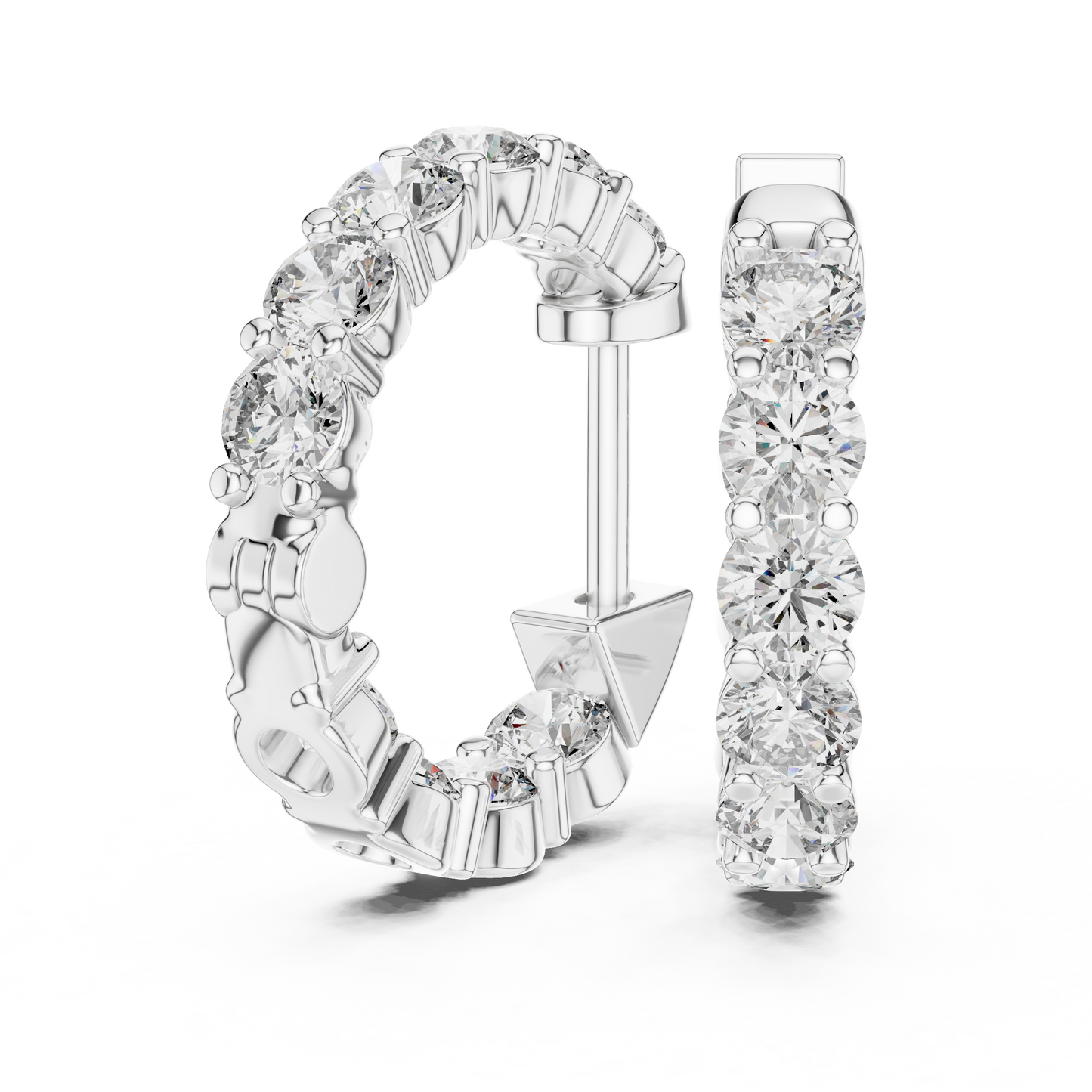 Round Lab Grown Diamond Huggie Hoop Earrings in 14k White Gold