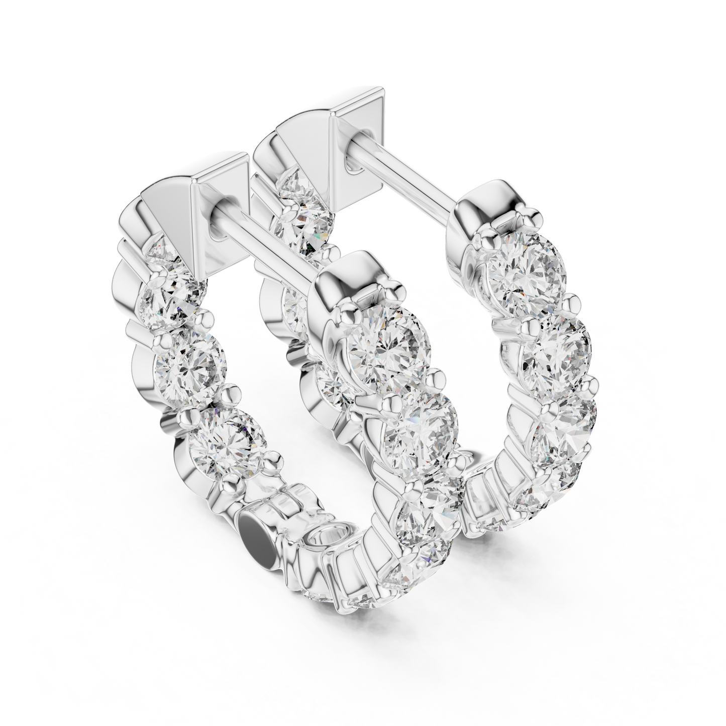 Round Lab Grown Diamond Huggie Hoop Earrings in 14k White Gold
