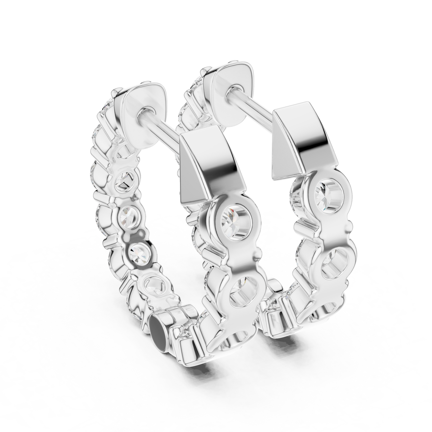 Round Lab Grown Diamond Huggie Hoop Earrings in 14k White Gold